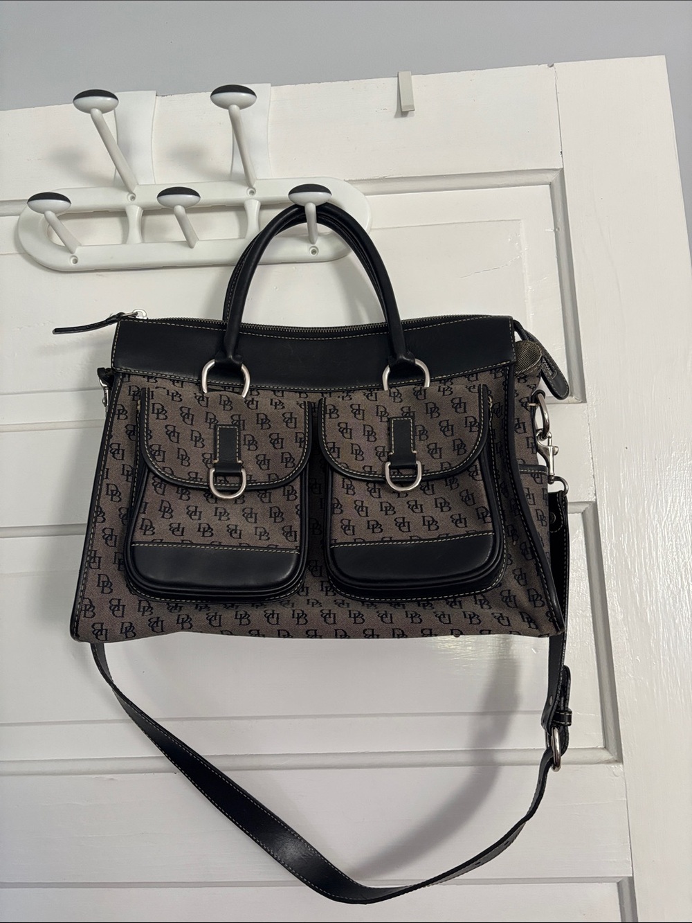 Monogram Convertible Satchel Shoulder Bag in Grey and Black